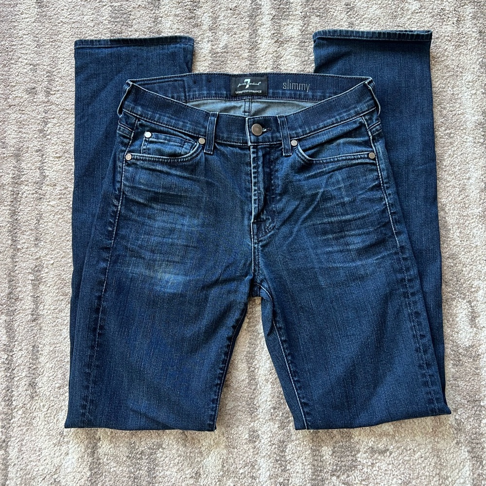 7 for All Mankind straight slim leg blue navy jeans, simple no rips